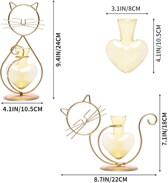 Plant Terrarium Plants Propagation Station Cat Lover Gifts for Women Home Office Decor Cat Desk Accessories