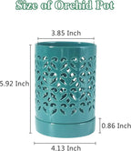 Orchid Pots with Holes 4 Inch 2 Pack, Ceramic Orchid Pot for Repotting with Saucers,More Ventilation Hole Easy Breathing, Plant Pot for Repotting Orchids, Green and White