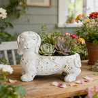 Vintage Cement Animal Planter Pots,Cement Succulent Planter,Indoor & Outdoor Garden Decor Rustic Shabby Flower Plants for Home,Patio,Balcony(White Dog)