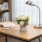 LADADA Artificial Flowers with Vase – White Peony Fake Floral Arrangement with Eucalyptus Leaves and Green Berries for Tabletop Decor, Bathroom, Bedroom, Office Desk Decor
