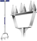 Manual Lawn Aerator Spike Tool, Semi-Assembled, Non-Clogging Spike Aerator with 6 Steel Spikes, Ergonomic Handle & Reinforced Welding for Compacted Soil Loosening & Yard Aeration - Blue