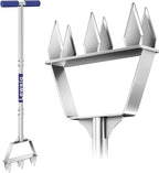 Manual Lawn Aerator Spike Tool, Semi-Assembled, Non-Clogging Spike Aerator with 6 Steel Spikes, Ergonomic Handle & Reinforced Welding for Compacted Soil Loosening & Yard Aeration - Blue