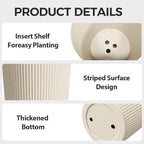 23.6" Tall Planters for Outdoor Plants,Large Outdoor Planters for Front Porch Decor with Drainage Hole, Flower Pots Fits Indoor Plants Patio/Garden, Plastic Striped Off-White (2 Pack)