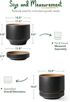 LE TAUCI 12 Inch Pot for Plants with Saucer, Ceramic Indoor Planter Pot with Drainage Hole, Mesh Pad & Plug Included, Matte Glazed Outside, Modern for Home and Office, Obsidian Black & Ochre