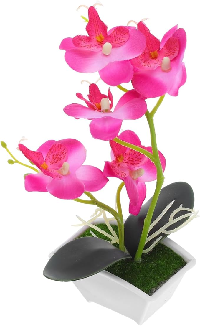 POPETPOP Mini Artificial Orchid Plant in Pot 10.62X8.66X2.16In Realistic Simulated Phalaenopsis Faux Flower for Desk Bathroom Kitchen Decor Small Potted Plant
