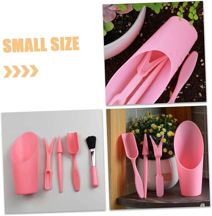 GALPADA Succulent Planting Tool Set with Cultivator, Potting Shovel, Cleaning Brush, and Soil Spoon, Pink Gardening Accessories for Indoor and Outdoor Plant Care