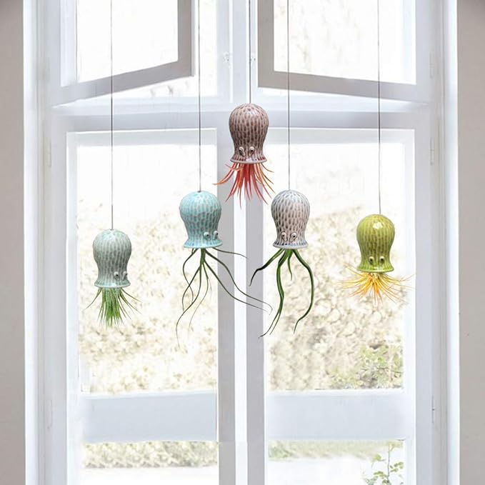 5 Pack Air Plant Holder Unique, Cute Octopus Air Plant Hanger Wall Planter, Ceramic Tillandsia Airplants Holders Hanging Wall Decor for Home Office (Small ( 2 x 3.2 in))