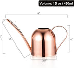 Fasmov Stainless Steel Watering Can, Small Modern Style Watering Pot, 15oz/450ml Plant Watering Can with Long Spout to Prevent Spillage, Perfect for Outdoor and Indoor Plants (Copper)