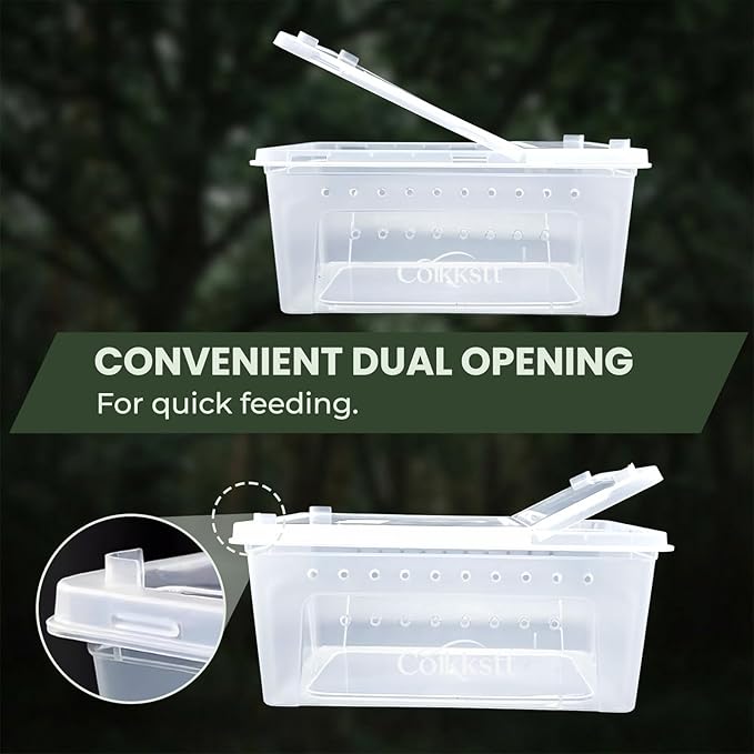 10 Pcs Reptile Breeding Box Kit & Snake Feeding Box, Portable Transparent Habitat for Spiders & Lizards, Small Reptile Enclosure with Plastic Feeder Dish, Thermometer Hygrometer & More