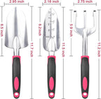 Garden Tools Set, 3 Pack Heavy Duty Gardening Tools Set Include Garden Shovel, Transplant Trowel and Hand Rake with Ergonomic Handle, Aluminum Alloy Lawn for Planting Tools, Red