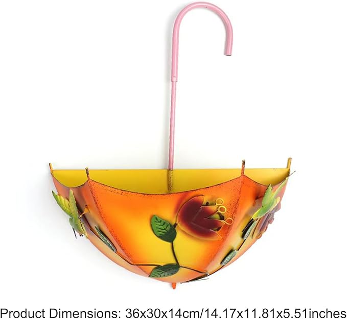 Plant Umbrellas for Outdoor Plants, Farmhouse Umbrella Shaped Wall Hanging Planter – Metal Iron Art with Drainage Holes, No-Drill Rustproof Flower Pot for Yard, Patio, Balcony