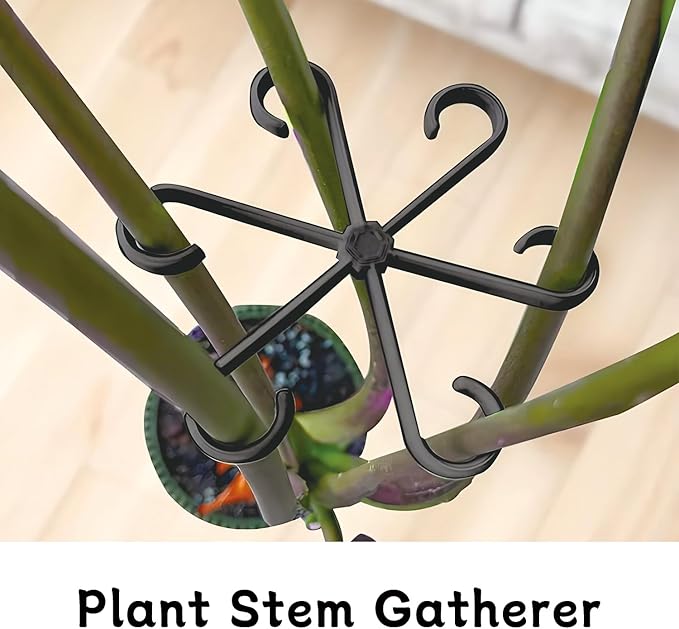 4 Pcs Plant Stem Support Reusable Plant Growth Accessories, Different Sizes Climbing Plant Stakes for Indoor Plants to Decorative (Black)