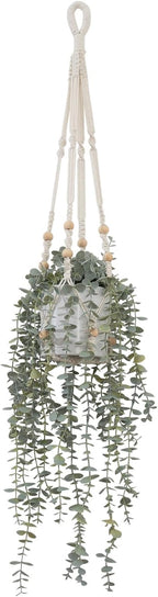 Decorative Hanging Plants for Shelf, Faux Ivy Eucalyptus Vine, Fake Greenery in White Pot (Extra Large)