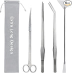 Aquarium Aquascape Tools Kit, Long 15 Inch Stainless Steel Aquatic Plants Tools, 4 in 1 Anti-Rust Aquascaping Tweezers Scissors Spatula Scrapers Tool Set for Fish Tank Cleaning Plant Trimming Shears