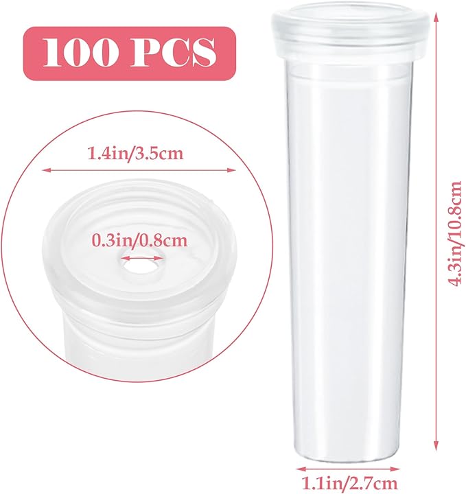 DAJAVE 100 Pack Floral Water Tubes 60 ML 4.3 Inch Plastic Water Tubes for Flowers, Clear Flower Vials with Caps for Fresh Flower Arrangements