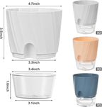 KIMCHOMERSE Self Watering Plant Pots 4.7 Inch, 6 Pack Indoor Planters with Drainage Holes & Saucers, Decorative Flower Pots for Home Office Decor (2 White, 2 Pink, 2 Blue)