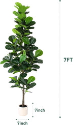 Artificial Fiddle Leaf Fig Tree 7FT with Planter Faux Trees Indoor Tall Artificial Tree, Stable Base, 128 Realistic Leaves, for Indoor/Outdoor Home Office Living Room Decor, Housewarming Gift