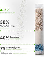 Zutto Nyan 4 in 1 Cassava Cat Litter - Advanced Fast Clumping, Flushable, Low Tracking, 99% Dust Free. Natural Plant Based,Pet Friendly, Great for All Cats, Sensitive Paws, Kittens(5.3 lbs x4 Bag)