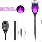 KYEKIO Halloween Decorations Outdoor, 12Pack Purple Solar Halloween Lights, Solar Torch Lights with Flickering Flame for Garden Decor, Waterproof Outdoor Lighting, Scary Torches for Yard Lawn Pathway
