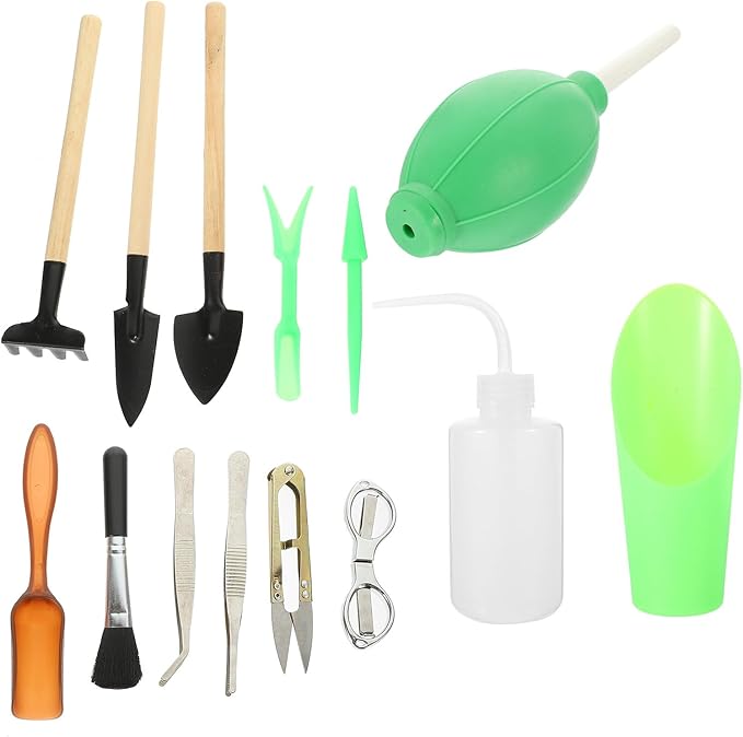 Veemoon 14pcs Gardening Tool Set with Flowerpot Shovels, Planting Scissors, and Water Spray Bottle for Indoor and Outdoor Succulent Care