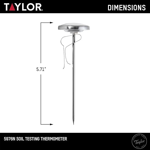 Taylor Soil Testing Thermometer, Gardening Tool for Plant Care, Gardening, Lawn, Farm, Outdoor Use, 4" Inch Stem