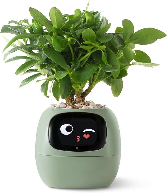 PLANTSIO Smart pet Planter Robot Guidance on Plant Care with Emojis, Adorable Plant Companion with Rich Gesture Interaction, Neat Desk Setup Gift (Green)