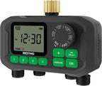 RESTMO Sprinkler Timer for Outdoor Hose Faucet 4 Zone, Up to 11h59m Programmable Watering Timer for Soaker Hose, Misting with Brass Inlet & Large Dial, Rain Delay/Manual/Automatic Irrigation System