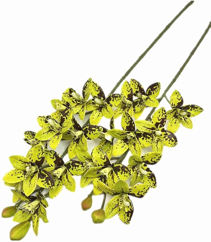 4pcs Artificial Cymbidium Orchid Flower Plant 3D Print Vanda 10 Heads Latex Phalaenopsis Flower (Black Green)