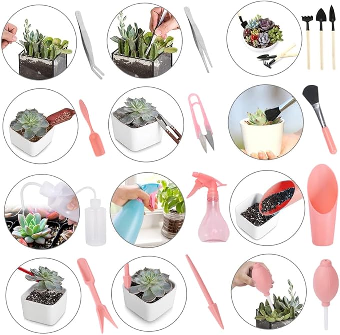 Tools, 16pcs/Set Mini Gardening Tool Set Transplanting Tool Garden Kit Transplanting Tools for Indoor Garden Plant Care(Pink), Gardening