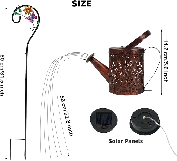 MEBRUDY Solar Garden Decor Lights, IP44 Waterproof Metal Butterfly Solar Watering_Can Lights Outdoor Decor for Yard Pathway Patio Lawn, Gifts for Women Mom Grandma Birthday