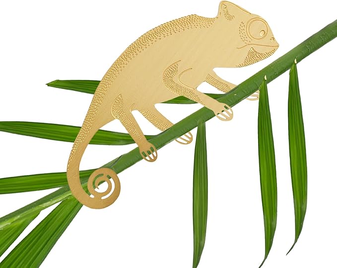 Rainteam Plant Animal Decor Brass Plant Charms for Live Plants Cute Animal Plant Hanger Ornaments for Pots Garden Plant Decorations Plant Accessories Gift for Plant Lovers(2 Chameleon)
