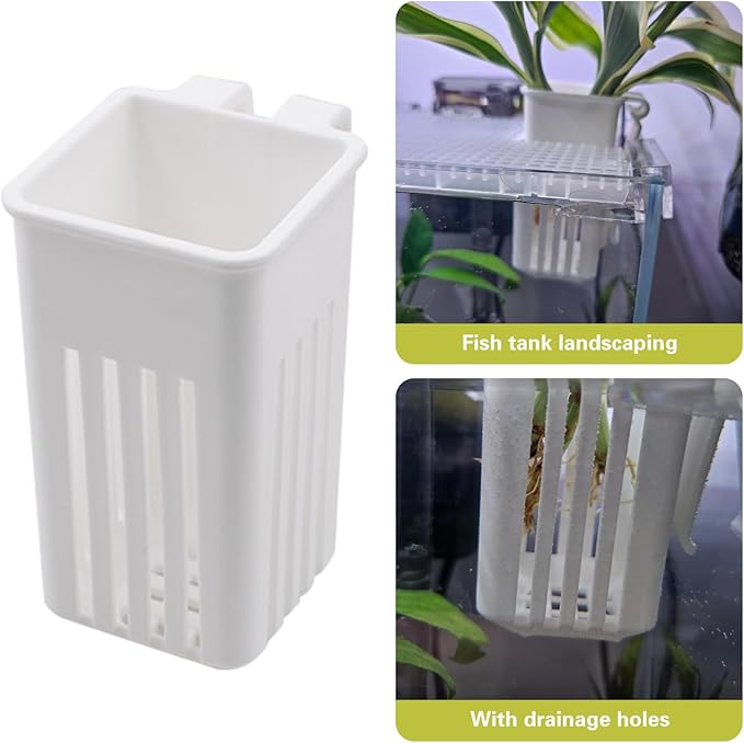 4 PCS Aquarium Plant Holder, White Wall Mounted Basket for Fish Tank Aquaponic Plant Cultivation and Landscape Decoration, 1.97 x 1.77 x 3.74 Inch