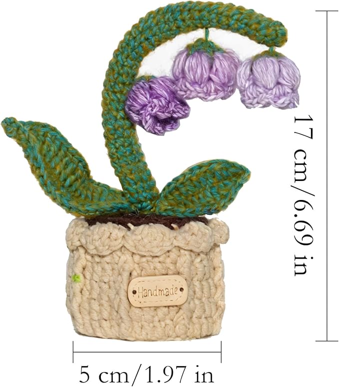 Handmade Crochet Potted Plant – Purple Lantern Flower Bonsai, Realistic Linen Cotton Craft, Desktop Fake Succulent Cactus Gift for Home Office Decor, 2.4"x2.4"x5.9"