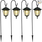 Dynaming 4 Pack Solar Hanging Lights Outdoor, Solar Powered Garden Decorative Lanterns with 4 x 38 Inch Shepherd Hooks, Waterproof Landscape Lighting for Lawn Patio Yard Pathway Driveway, Warm White