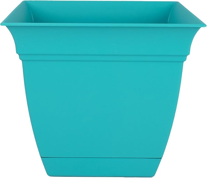 The HC Companies Eclipse Square Plastic Planter w/Attached Saucer - Outdoor & Indoor Plant Pot with Drainage Holes - Lightweight, UV-Resistant Plastic Pots for Plants (6" Teal, Pack of 1)