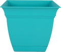 The HC Companies Eclipse Square Plastic Planter w/Attached Saucer - Outdoor & Indoor Plant Pot with Drainage Holes - Lightweight, UV-Resistant Plastic Pots for Plants (6" Teal, Pack of 1)