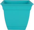 The HC Companies Eclipse Square Plastic Planter w/Attached Saucer - Outdoor & Indoor Plant Pot with Drainage Holes - Lightweight, UV-Resistant Plastic Pots for Plants (6" Teal, Pack of 1)