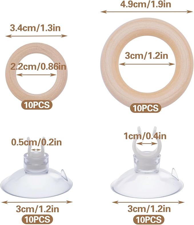 20 PCS Air Plant Holder Suction Cup, 2 Sizes Small Wooden Tillandsia Hanger with Suction Cups for Smooth Glass, Tile, Window, Metal Surface Home Decor Display (Plants Not Included)