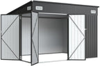 Aoxun 9.4'x7.3' Triple Door Shed Outdoor Storage Shed with Three Lockable Door for Easily Accessing Metal Storage Shed with Slopping Roof for Tools Bicycles Storage in Garden, Backyards (Black)