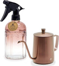 OFFIDIX Watering Can for Indoor Plants Long Spout Metal Stainless Steel 21 oz Small Watering Can with 14 oz Glass Plant Mister Spray Bottle for Plants Bonsai