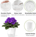 5 Pack Self Watering Plant Pots 6.7 Inches Self Watering Planters for Indoor and Outdoor Plants African Violet Self Watering Pots Clear Pots for Plants Herb Orchid Flower Houseplant Pots, White