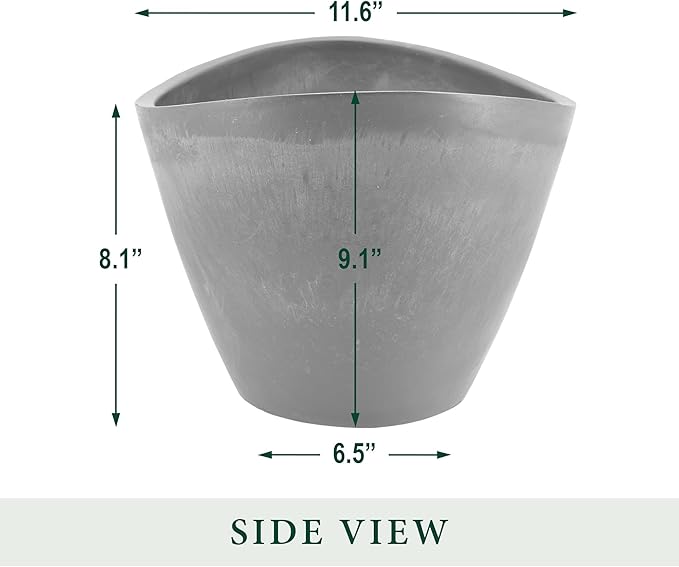 Arcadia Garden Products PSW Pot Collection YB41CT Plastic/Stone/Wood Composite Curved Planter Pot – No Drainage Hole (Drillable), for Indoor and Outdoor Plants and Gardens, 16-inch, Cement Gray