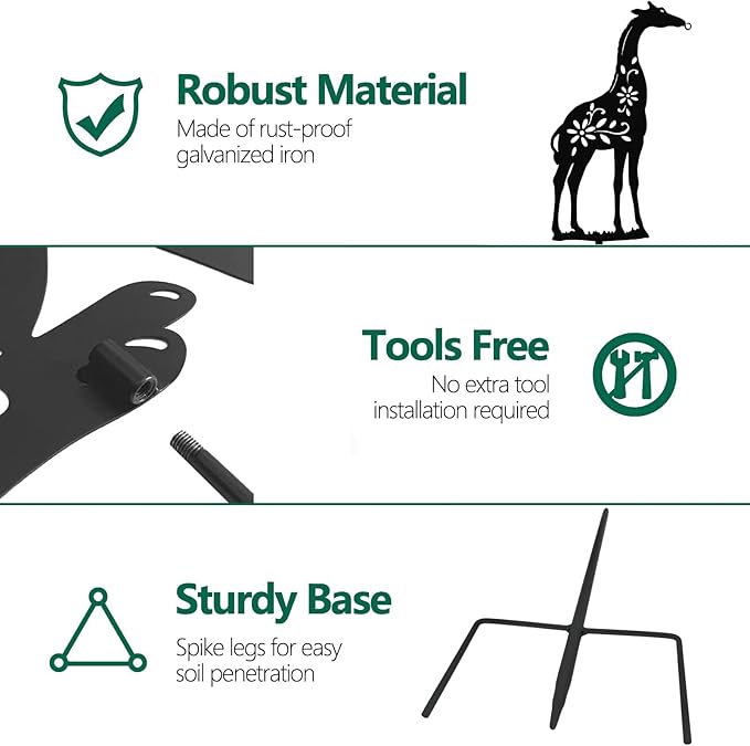 Solar Giraffe Metal Animal Stakes - Outdoor Decorative Garden Silhouette Lanterns