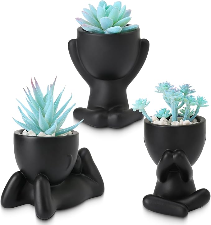 ALAGIRLS 3pcs Fake Blue Succulents Plant Sets,Plastic Artificial Plant Decor Indoor Small Potted Faux Succulents for Bathroom Living Room Office