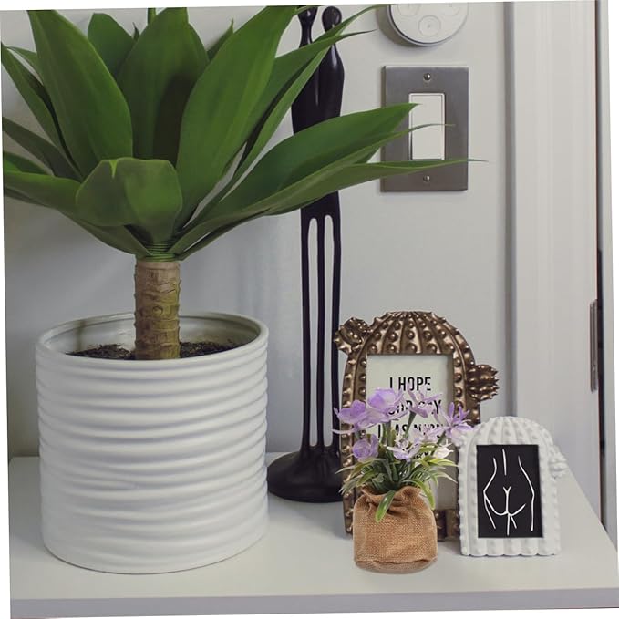 Wakauto Faux Phalaenopsis Orchid Flowers Potted Artificial Plastic Orchid with Rope Bag Decorative Home Ornament for Living Room Office Desk Display