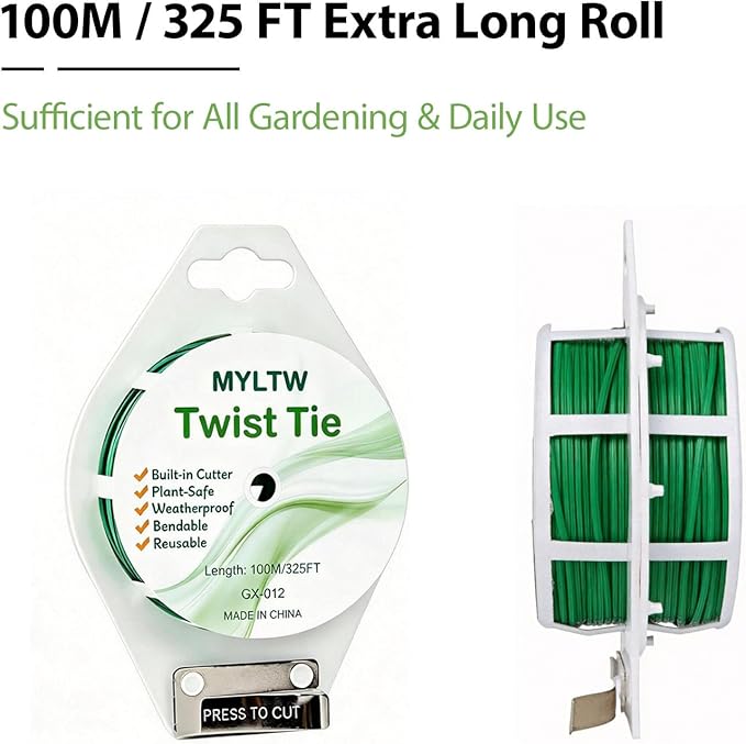 100m Garden Cable Ties & Cutters, Reusable Green Wire Twist Ties for Climbing Plants & Home Organization