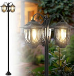73" Aluminum Solar Lamp Post Light, 3-Head Solar Light Poles for Outside Warm White, 90Lm Dusk to Dawn Waterproof Floor Lamp for Front Yard,Garden, Pathway, Patio Replaceable Bulb