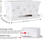 Rectangle Ceramic Orchid Pot with Holes and Saucer 12Inch Ceramic Large Pot Basin for Refilling Indoor and Outdoor Use Air Circulation Orchid Planter for Repotting Planter White