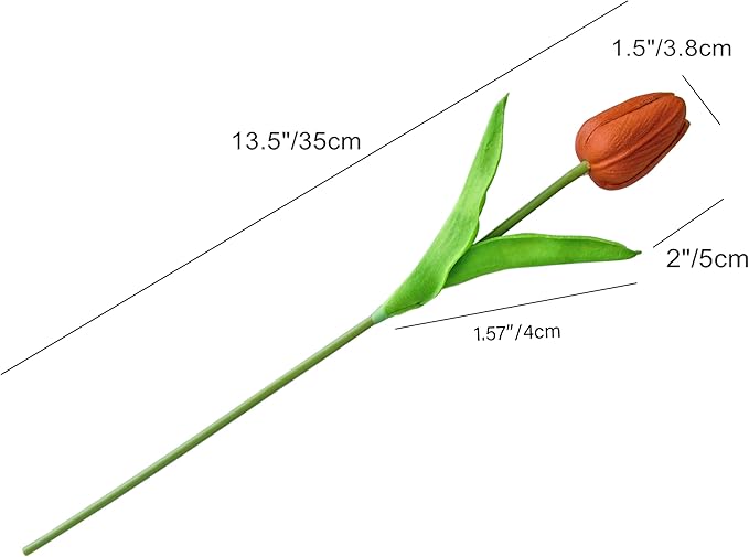 Mandy's Dark Orange Artificial Tulips Flowers Centerpiece, 13.5" Lifelike PU Fake Floral Stems 20pcs for Kitchen Island & Dining Table, Spring Decor for Easter