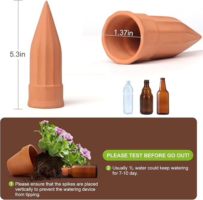 TKSCUSR 12 Pcs Self Watering Spikes Small Terracotta Plant Watering Stakes Devices Vacation Self-Watering Stakes for Indoor/Outdoor Plants